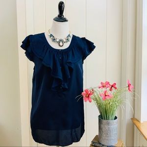 SALE! LOFT Navy Blue Ruffled Short Sleeve Top